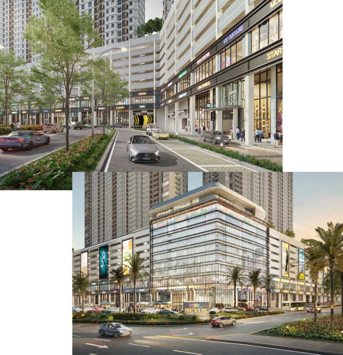 Artist's impression of the two KSL Nexus towers rising above the retail podium